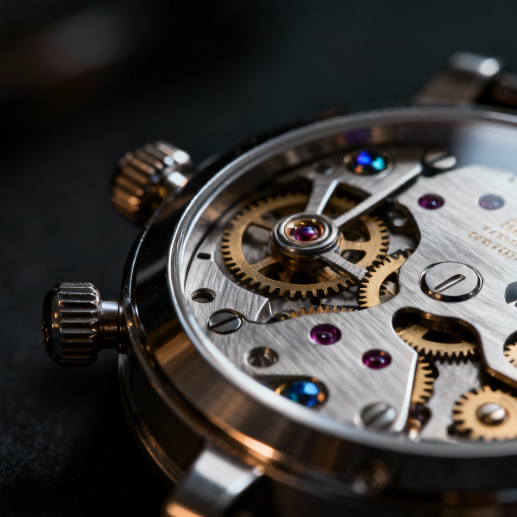 Close-up of a luxury mechanical watch movement with exposed gears and jewels, illustrating precision engineering as part of what makes something truly luxury.